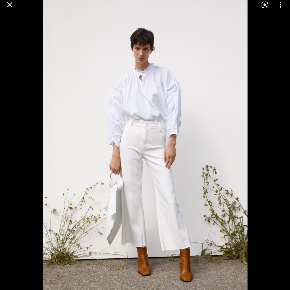 Zara white marine style relaxed leg slim fit high rise jeans